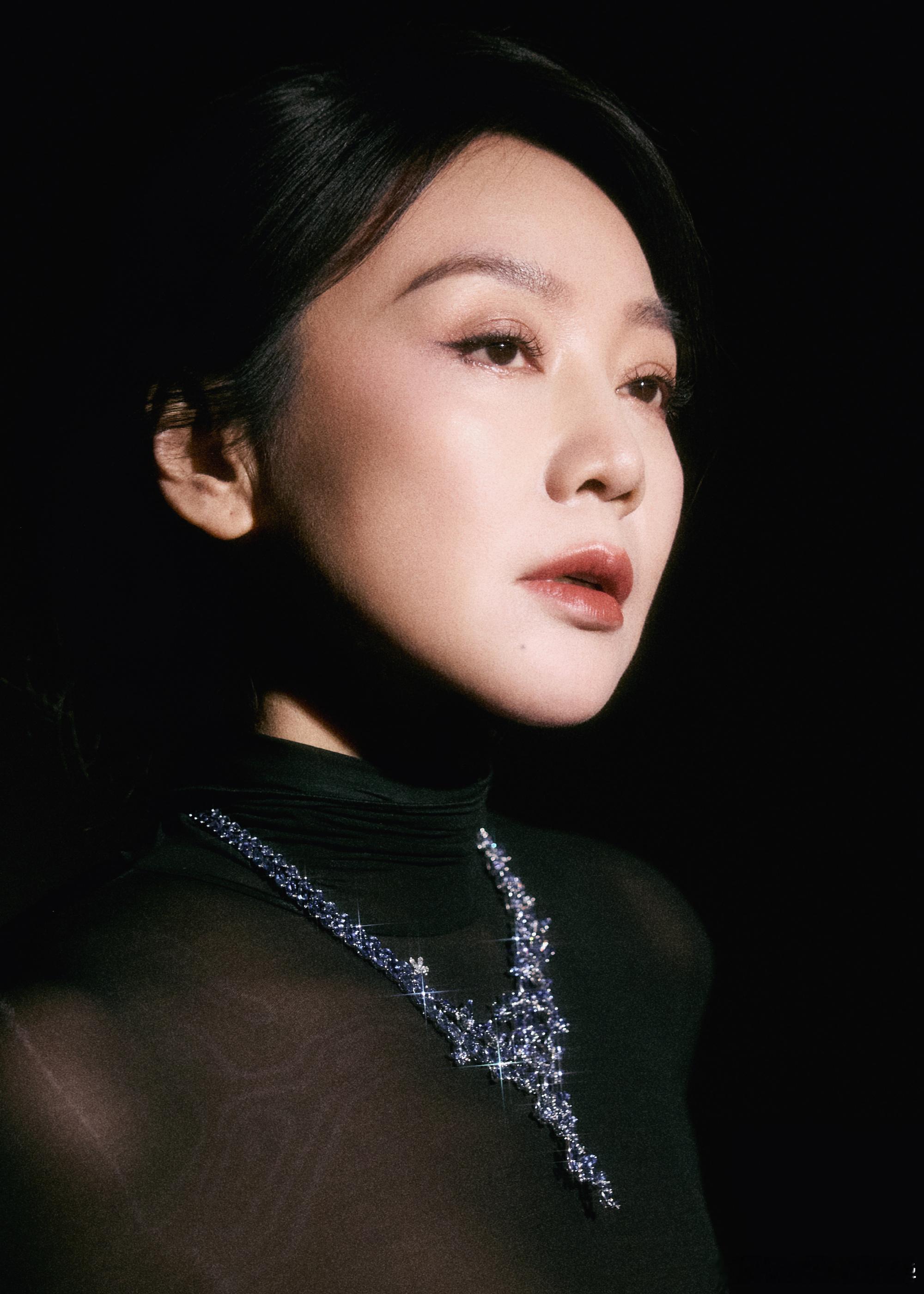 闫妮墨缎礼服美神降临 谁看了不说句美神降临！墨缎勾勒完美曲线，盘发点睛，黑纱肩饰