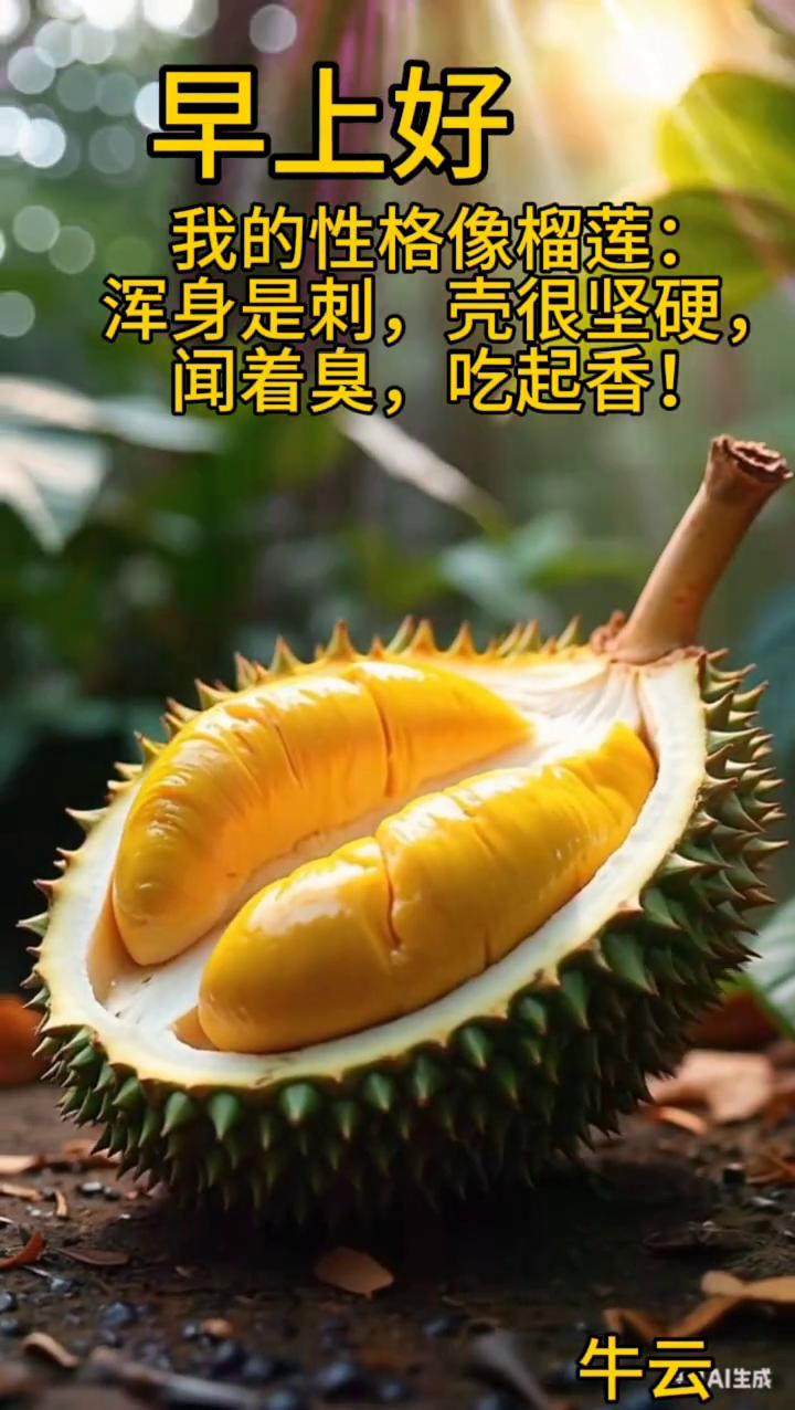 早上好，我的性格像榴莲，浑身是刺，壳很坚硬，闻着臭，吃起香。