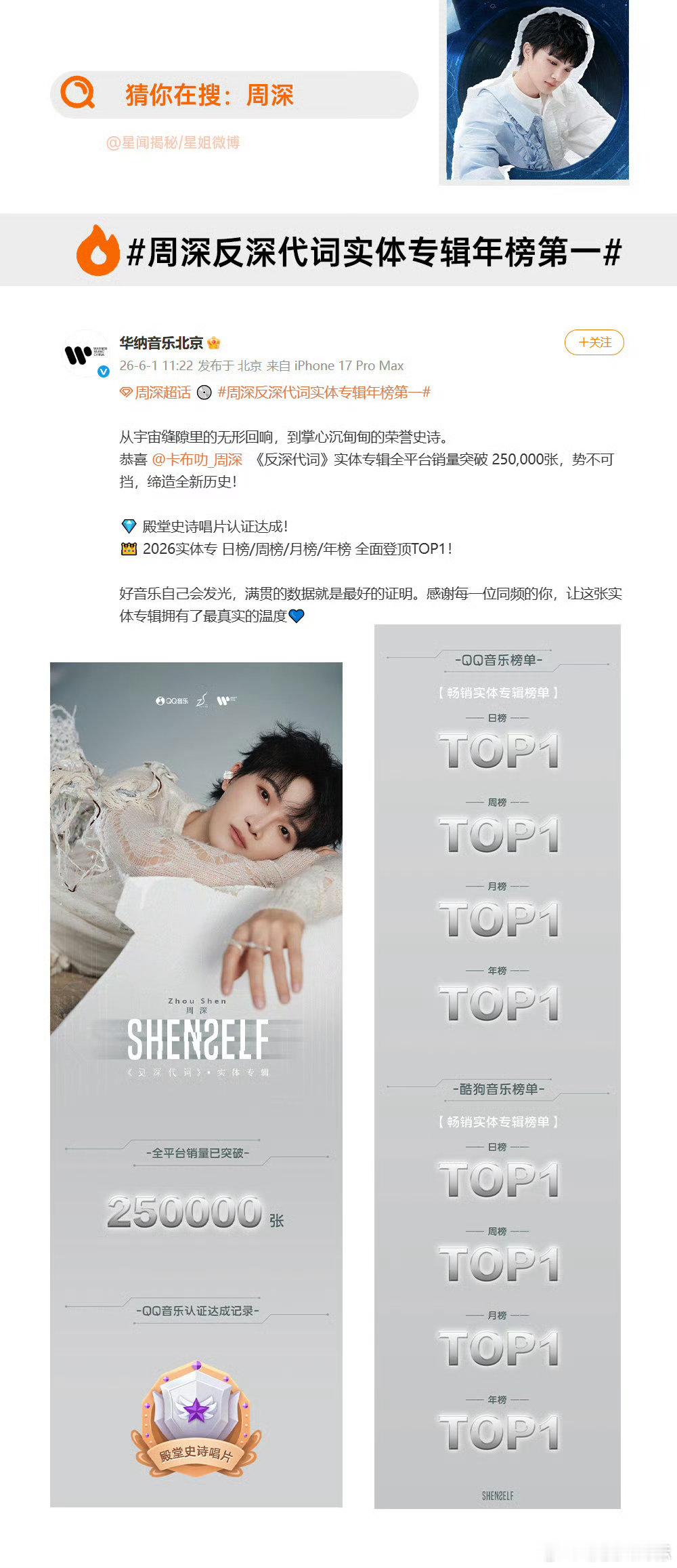 周深反深代词认证殿堂史诗唱片周深反深代词专辑年榜第一谁还没为周深的《反深代词》尖