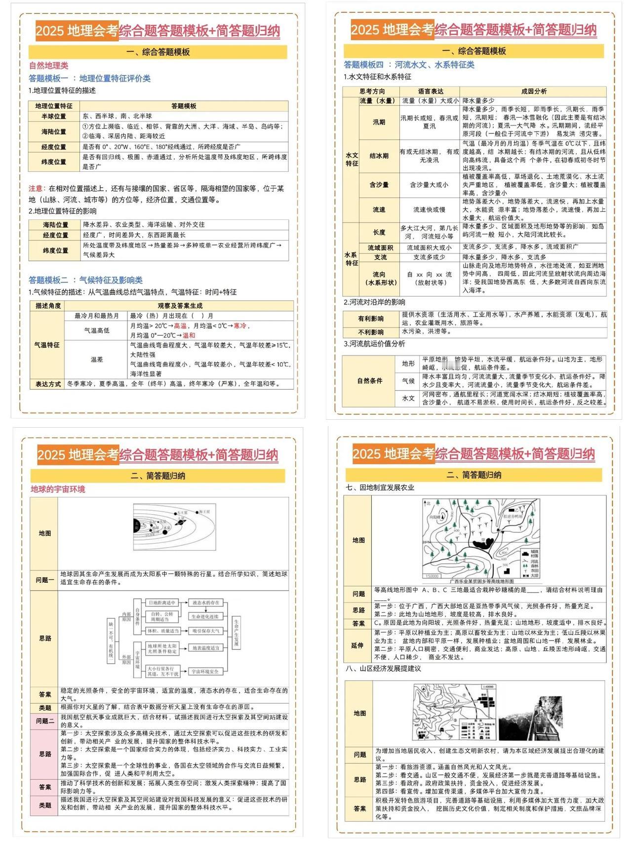 2025地理会考综合题＋简答题答题模板归纳