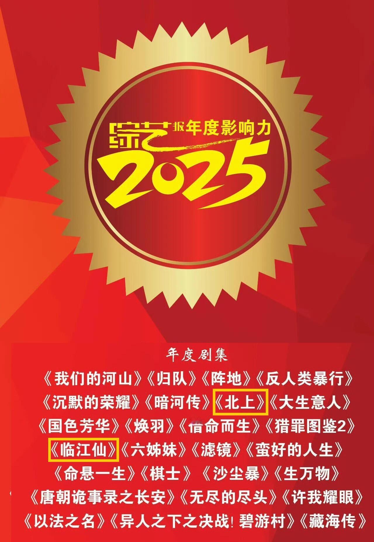 白鹿出演的北上和临江仙获得综艺报年度剧集🔥 