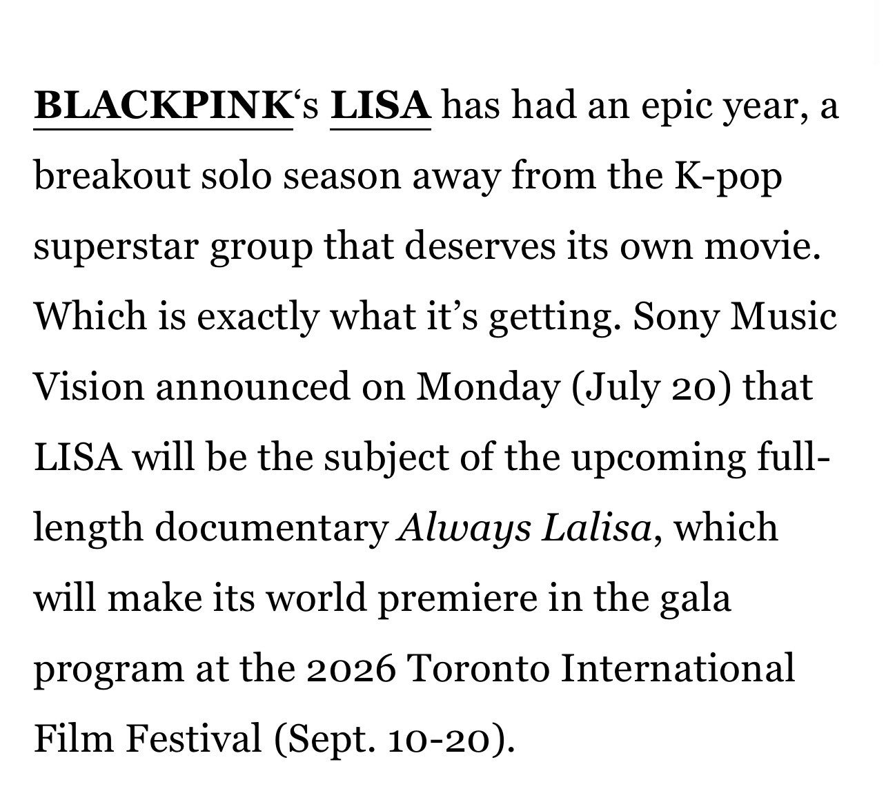 LISA💛LISA亚女一260721 billboard更新LALISA相关消