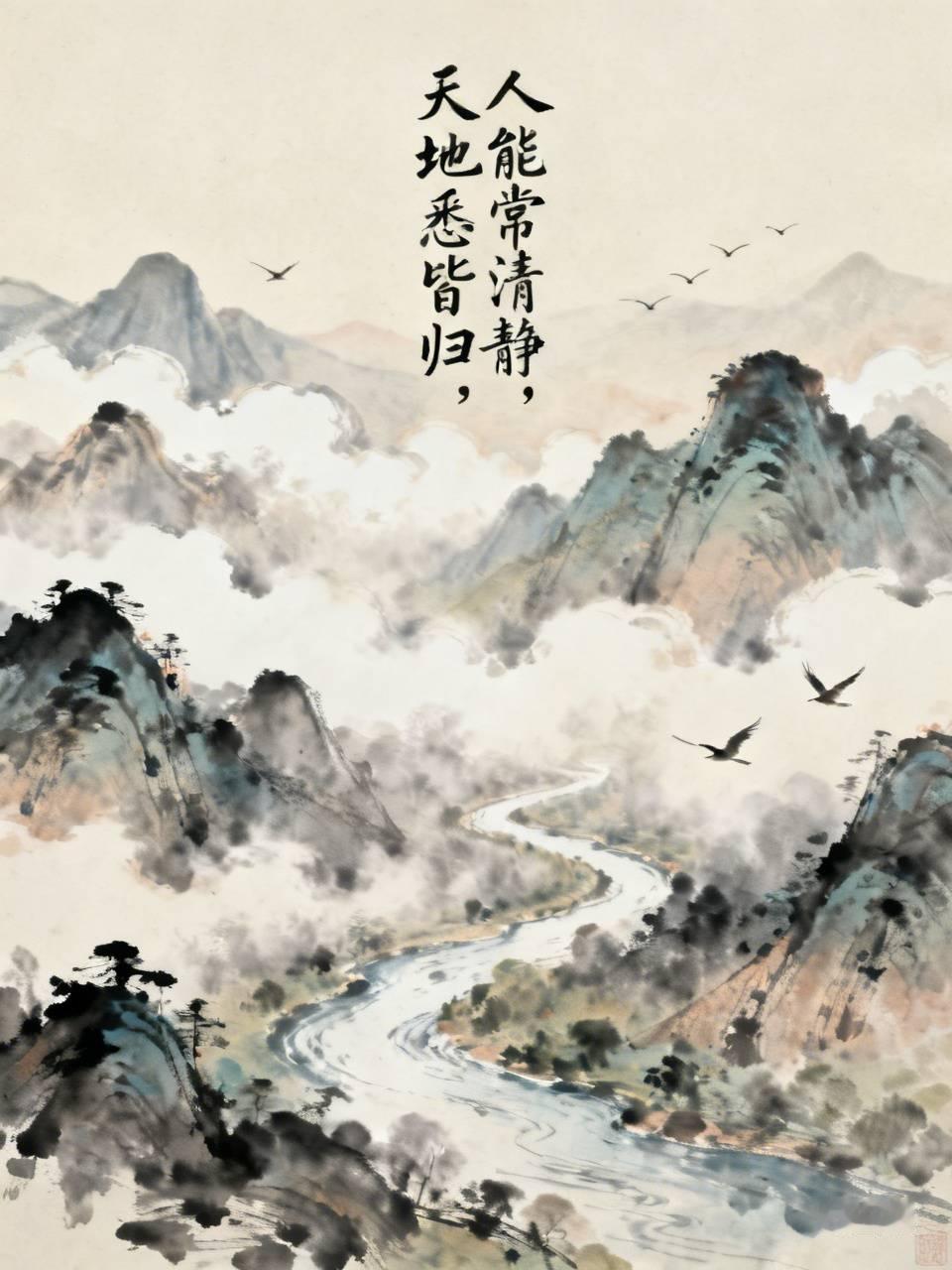 人能常清静，天地悉皆归
 
此句出自《太上老君说常清静经》，是修身养心的至理。