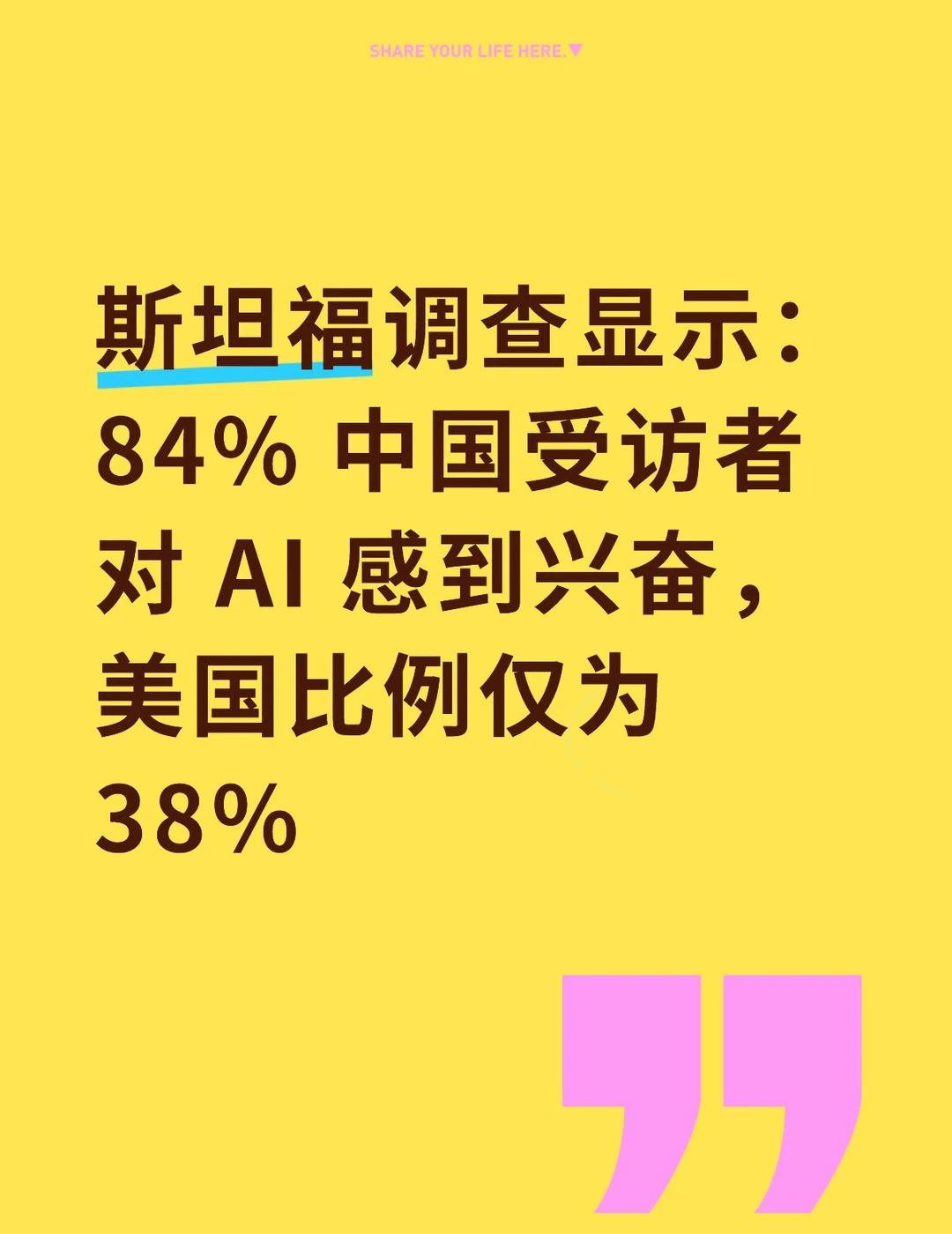 斯坦福调查显示：84% 中国受访者对 AI
斯坦福调查显示：84% 中国受访者对