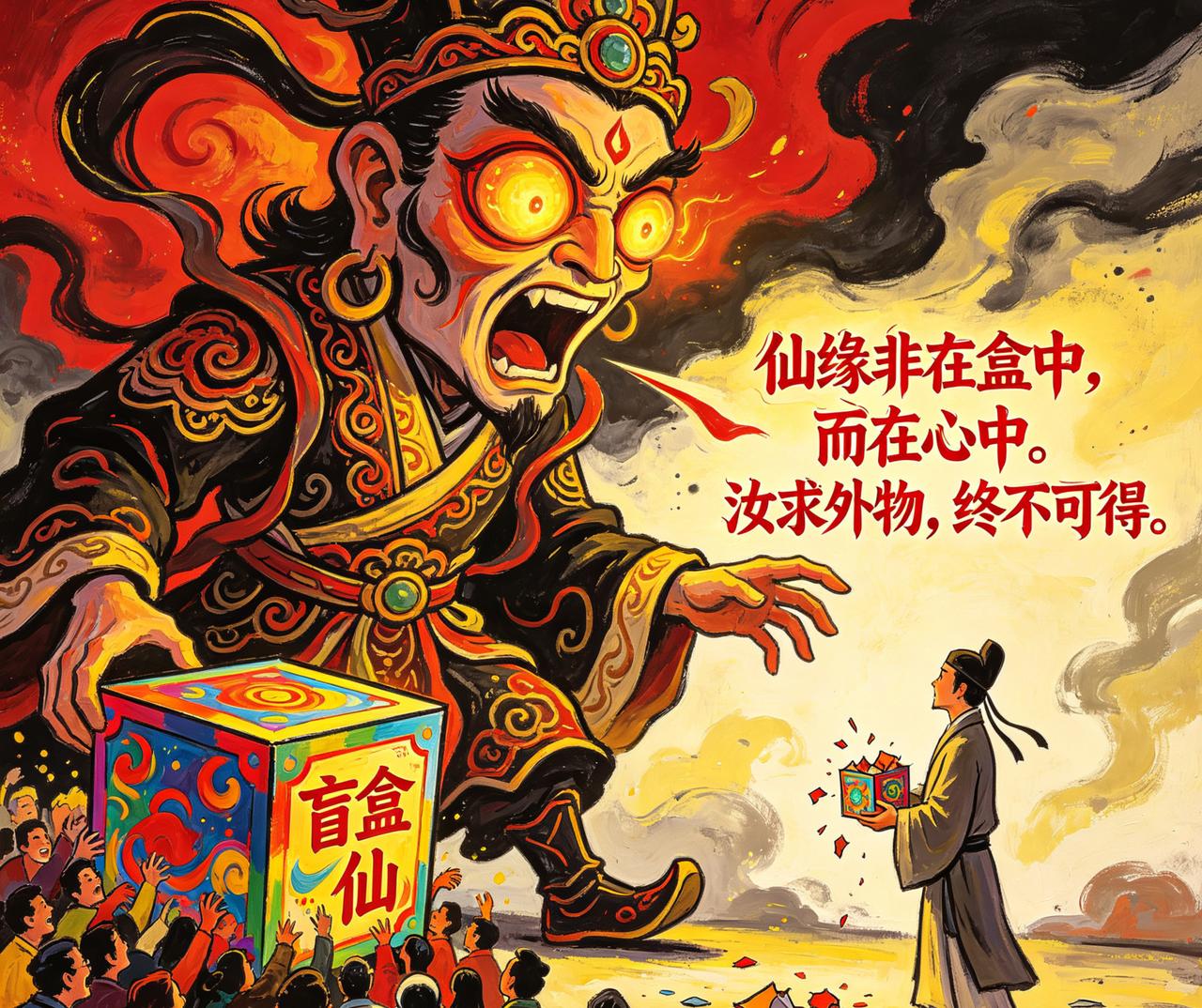 江湖怪谈•荒诞志130《盲盒仙》

西域有胡商，售“盲盒仙”。盒中或藏金银，或藏