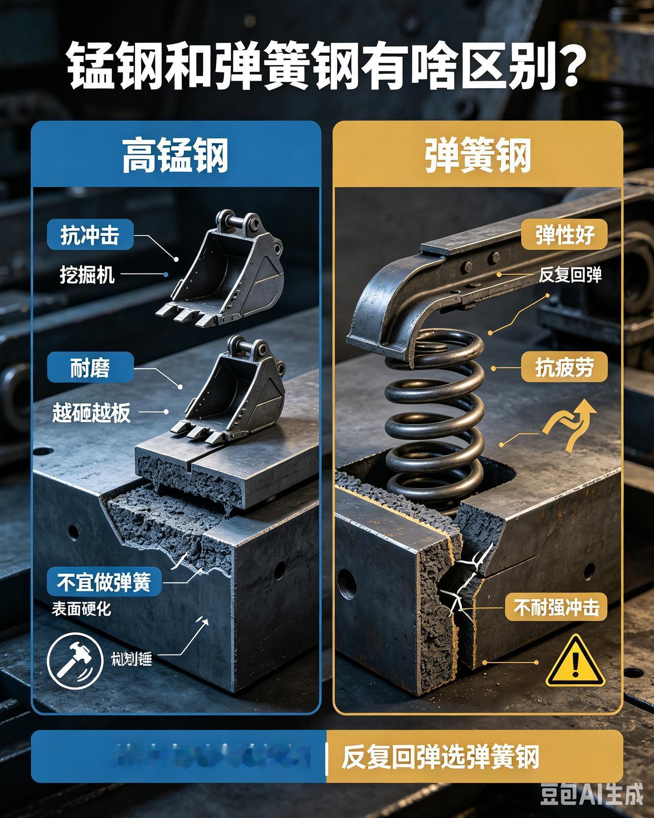 锰钢和弹簧钢有啥区别?
同样号称“硬刚不坏”，锰钢和弹簧钢有啥区别？很多机械爱好