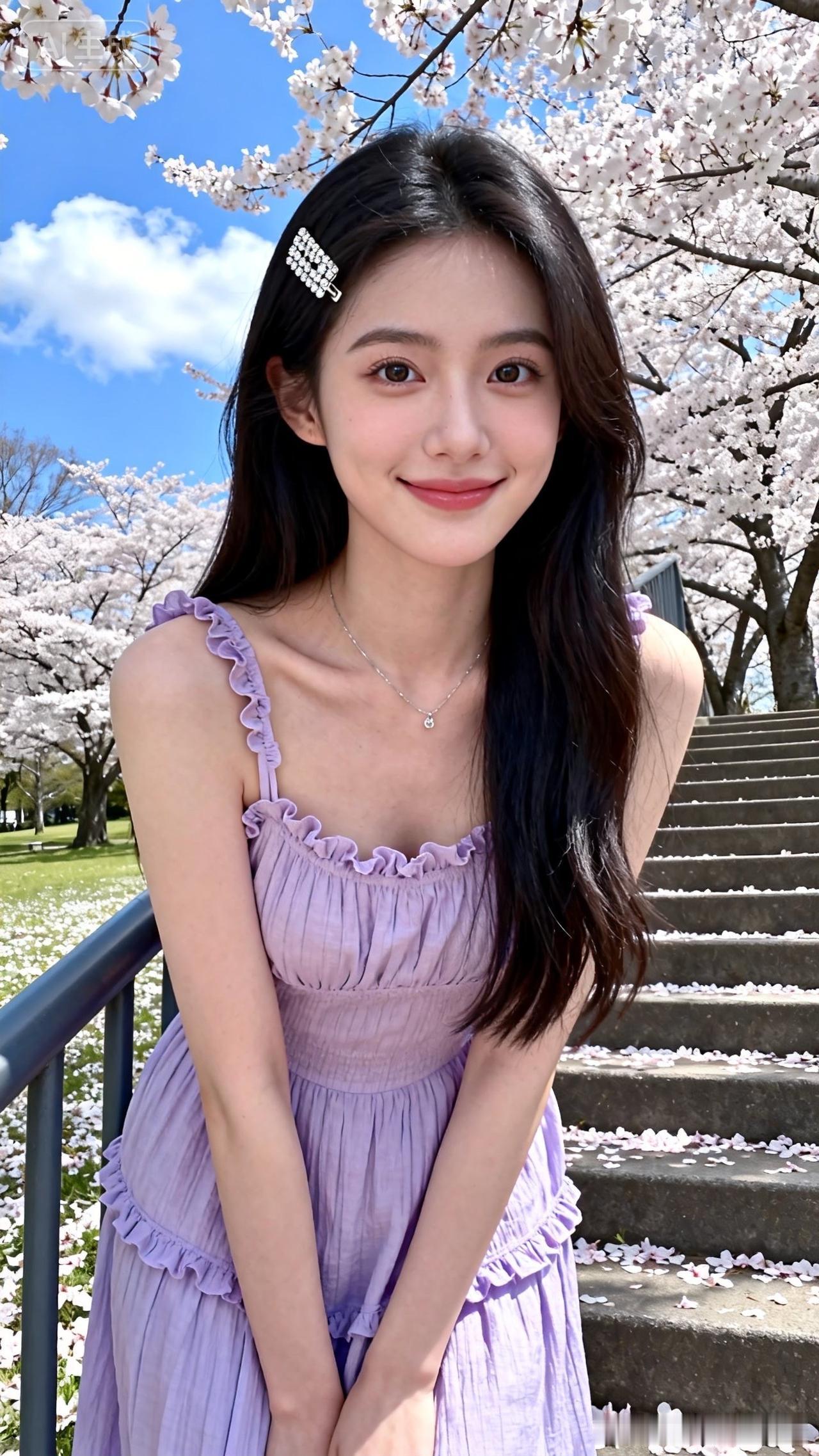 樱花树下，少女轻笑，春意盎然。