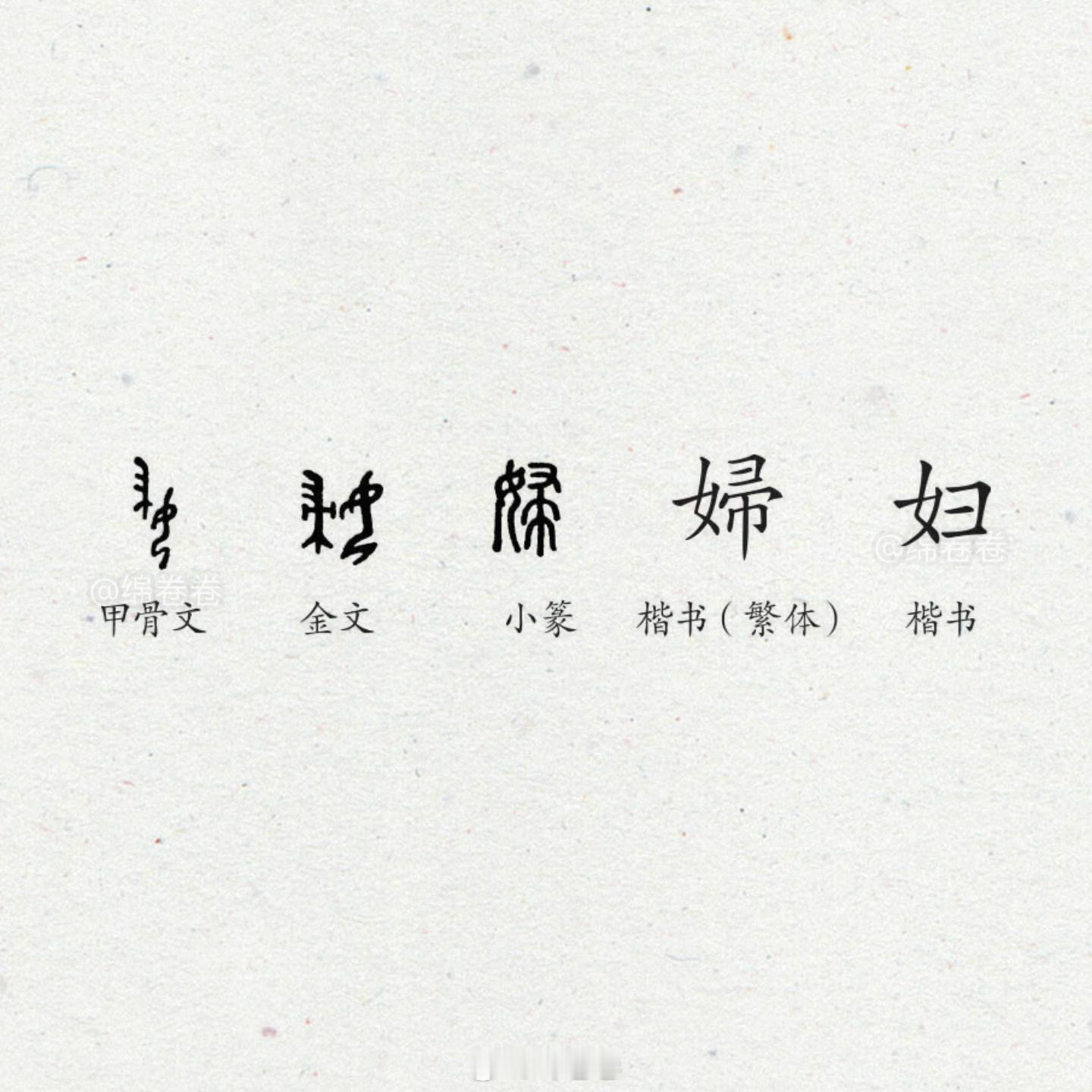 关于「妇」字从古到今的演变，不难看出在不同社会发展阶段，女性社会地位的变化。甲骨