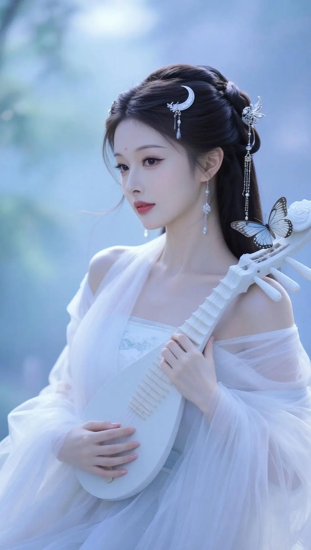 AI清冷仙系古风写真 琵琶古装美女 汉服与琵琶的适配度 ai写真 古风写真