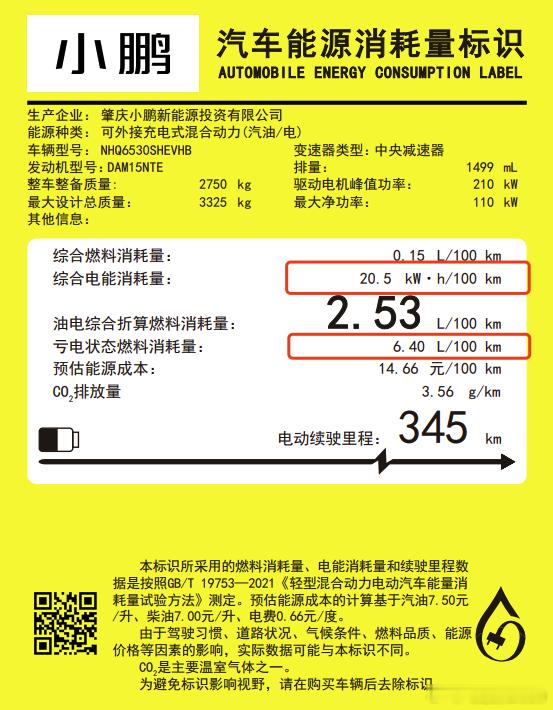 小鹏X9能耗标看到了亏电油耗6.4电耗20.5纯电续航345公里以上都是WLTC