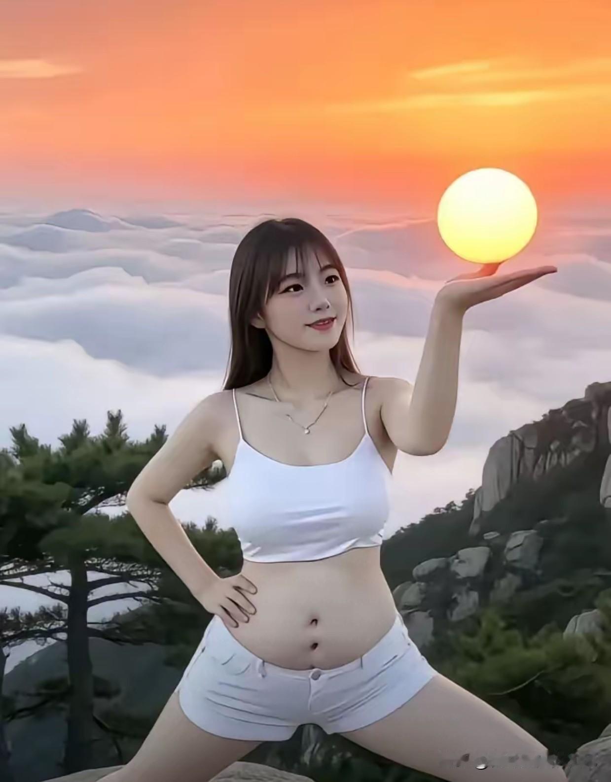 长有三个肚脐眼的美女——
​​这一张照片，乍一看，人物亮眼。清秀的脸蛋，柔顺飘逸
