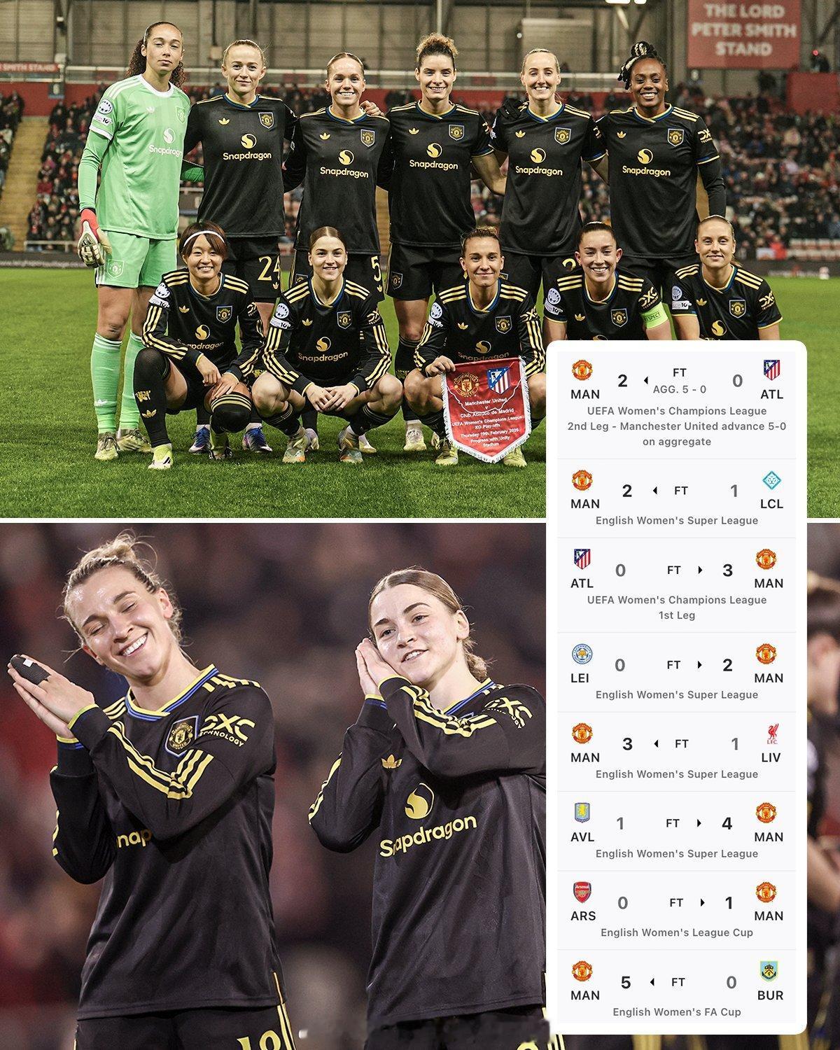 曼联女队8连胜了，晋级欧冠1/4决赛了 