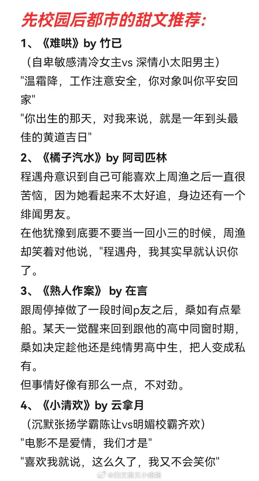 盘点那些巨巨巨好看的先校园后都市甜宠文，酸酸甜甜这是谁的最爱我不说，一...