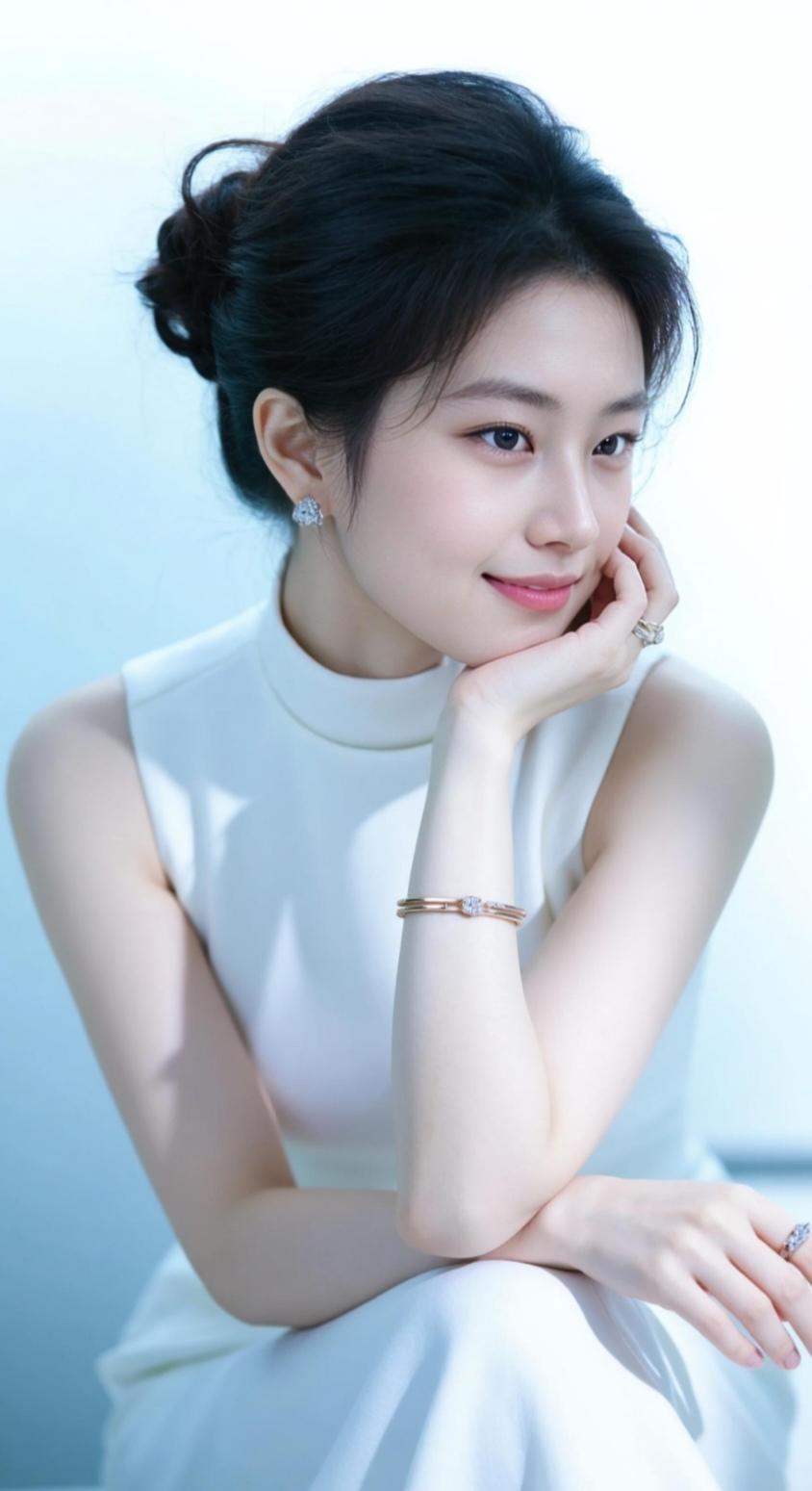 优雅白裙，温柔微笑，气质女神🌹✨