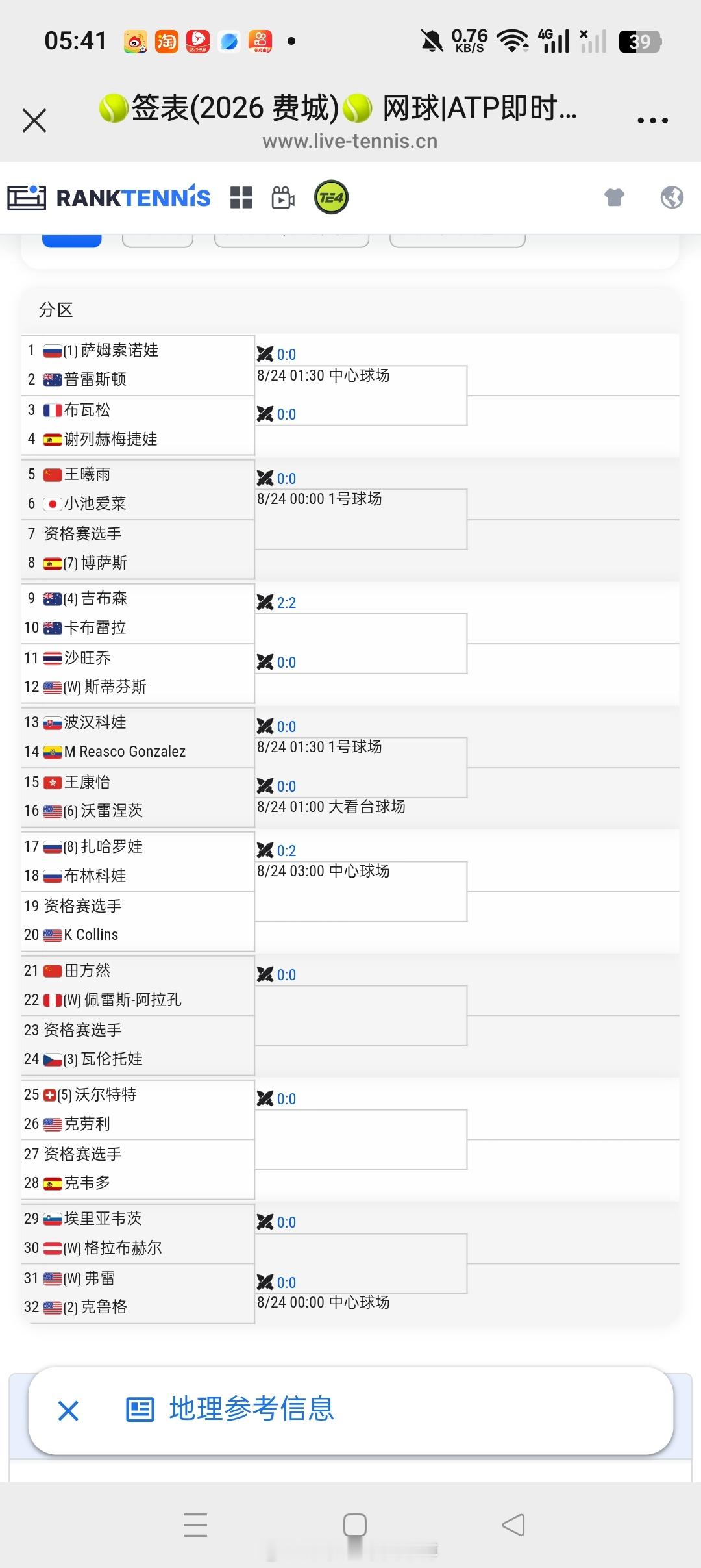 小花小草资讯wta【费城WTA125】女单正赛签表🇨🇳王曦雨vs🇯🇵小池