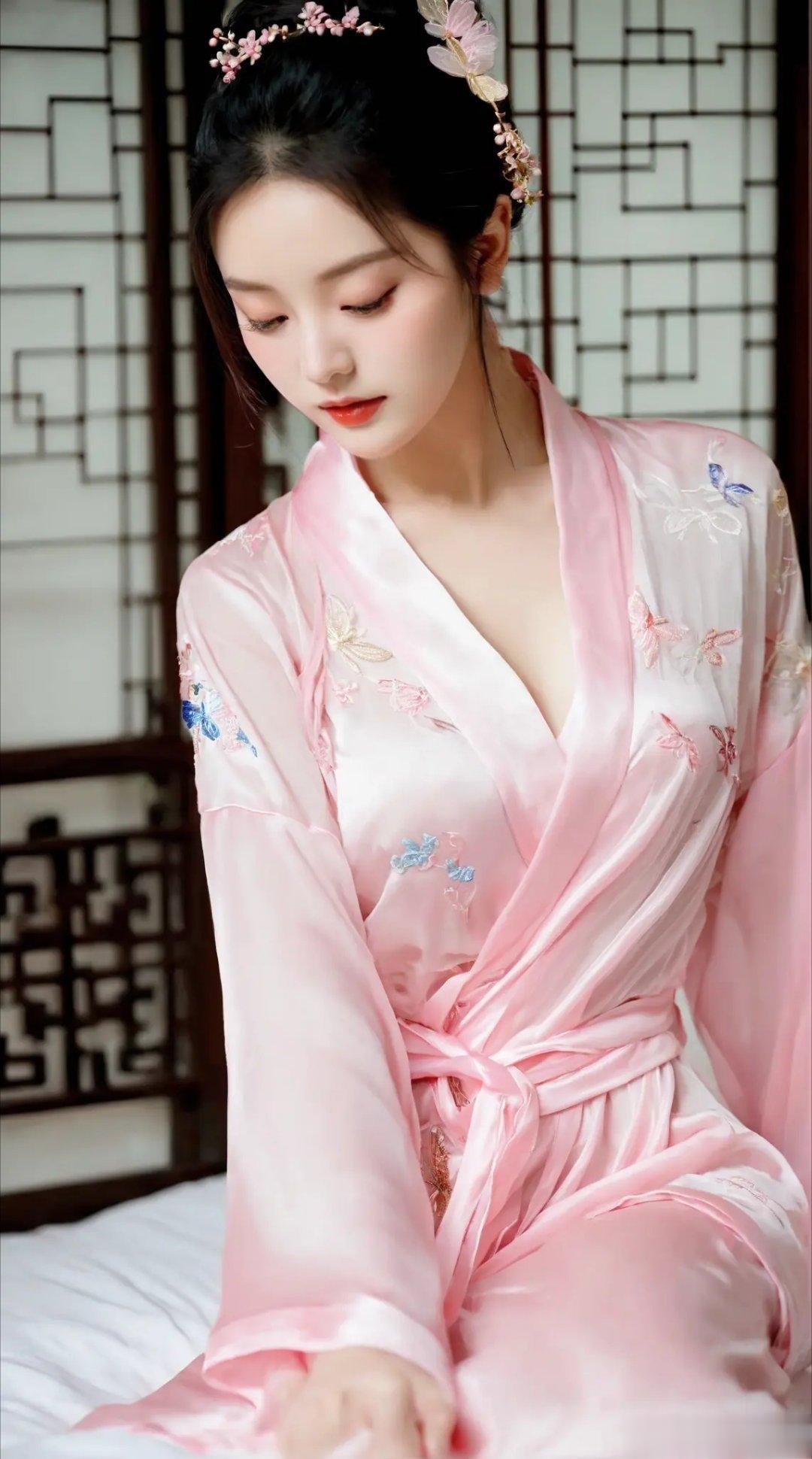 古装风格的浴袍，睡前也要摆个造型才舒服#爱不期而遇##短发好看还是长发好看# ​