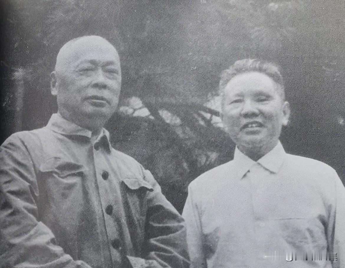 1971年，朱良才将军在北戴河与陈毅元帅合影。两人的革命情谊始于土地革命战争时期