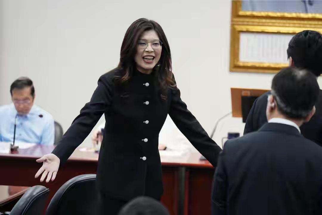 郑丽文返台后，身穿在大陆定制的黑色中山服，不仅寓好，而且非常漂亮！