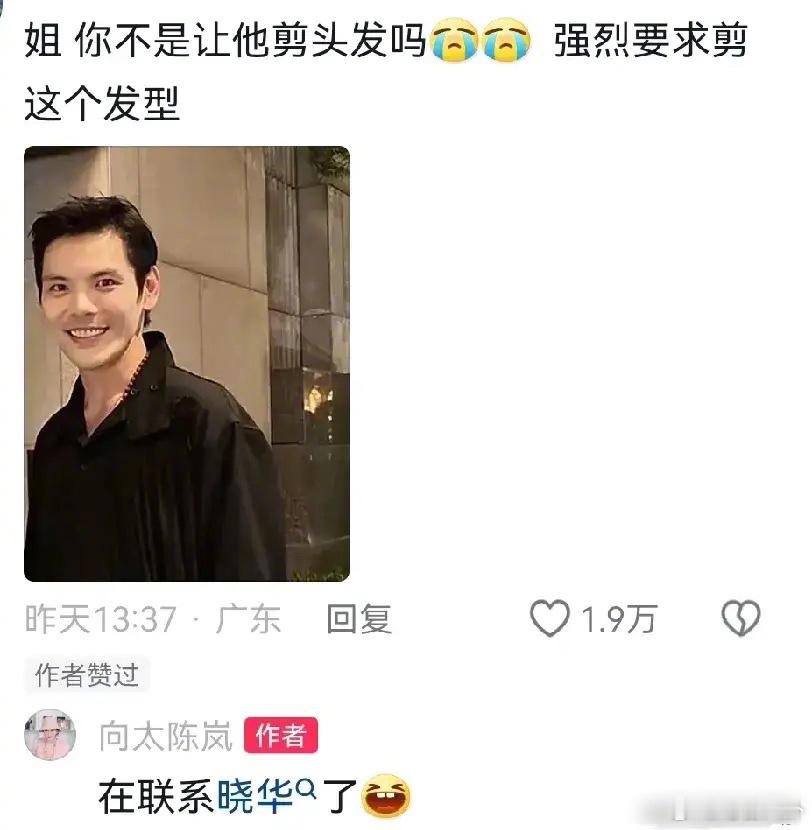 #向太正联系晓华给向佐理发# 有网友让向太带着向佐去找李晓华剪头发，向太看到后立