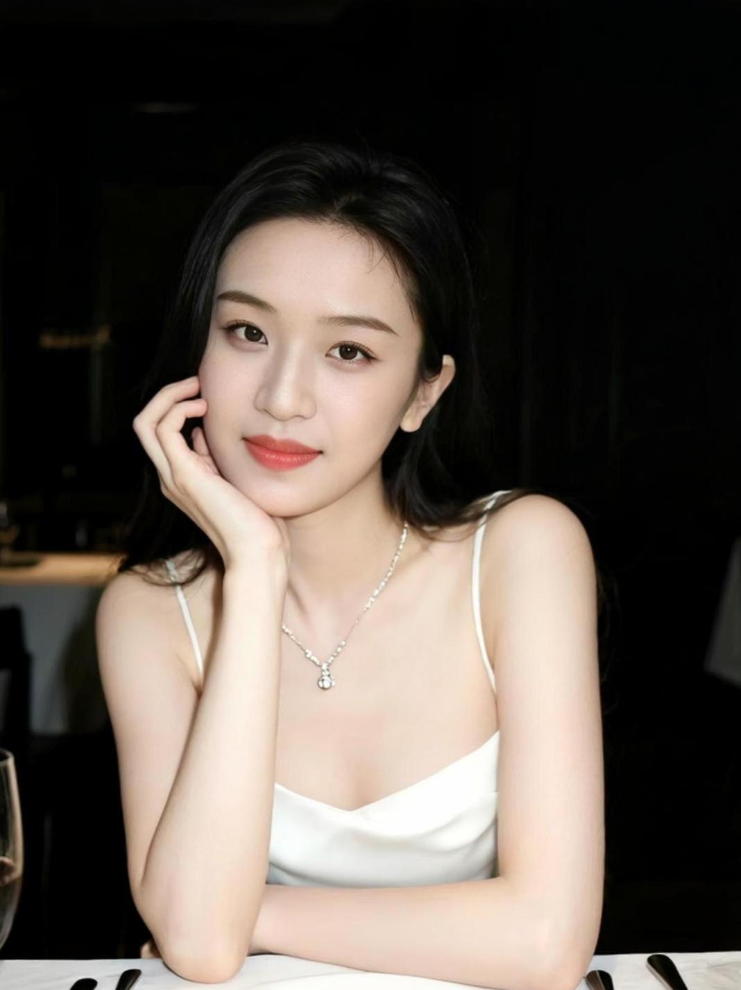 在暗夜酒吧的微光中，吊带与光影交织出一种神秘的优雅。杯中的酒液轻轻摇曳，映衬出几