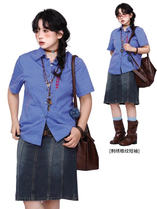 日系复古穿搭*复古短袖➕牛仔半裙*日系少女感