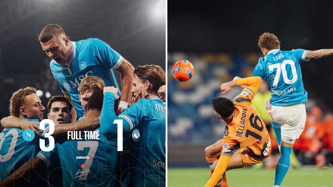 意甲：那不勒斯主场3-1击败亚特兰大，25分先赛暂登顶。
内雷斯双响，诺阿·朗破