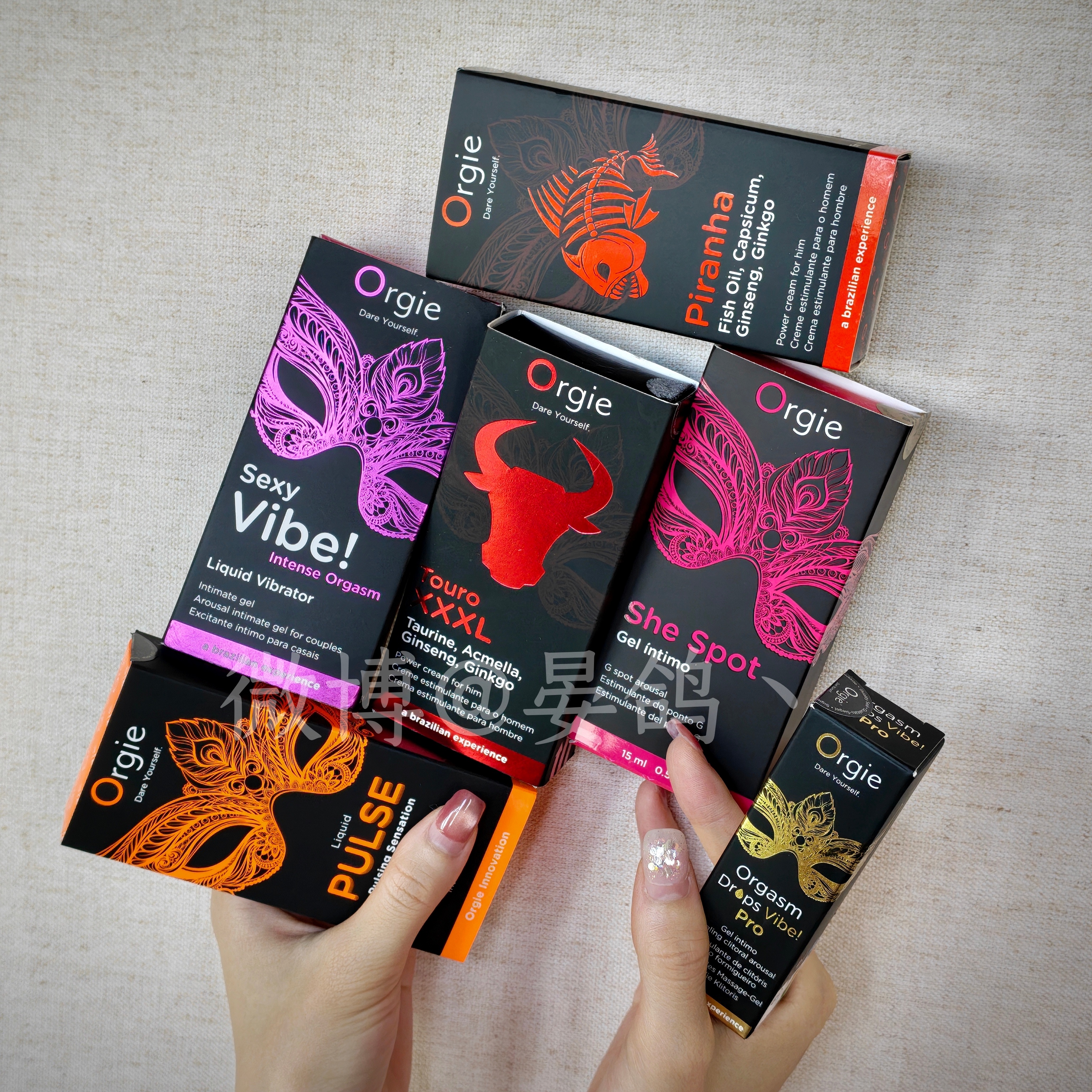 我: 鸽子，我生日给我送一套Orgie女用系列吧，我的床头伴侣，马上要用完了鸽子