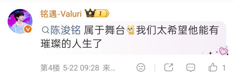 我的置顶。陈浚铭的人生本来就应该如此璀璨绚烂。 
