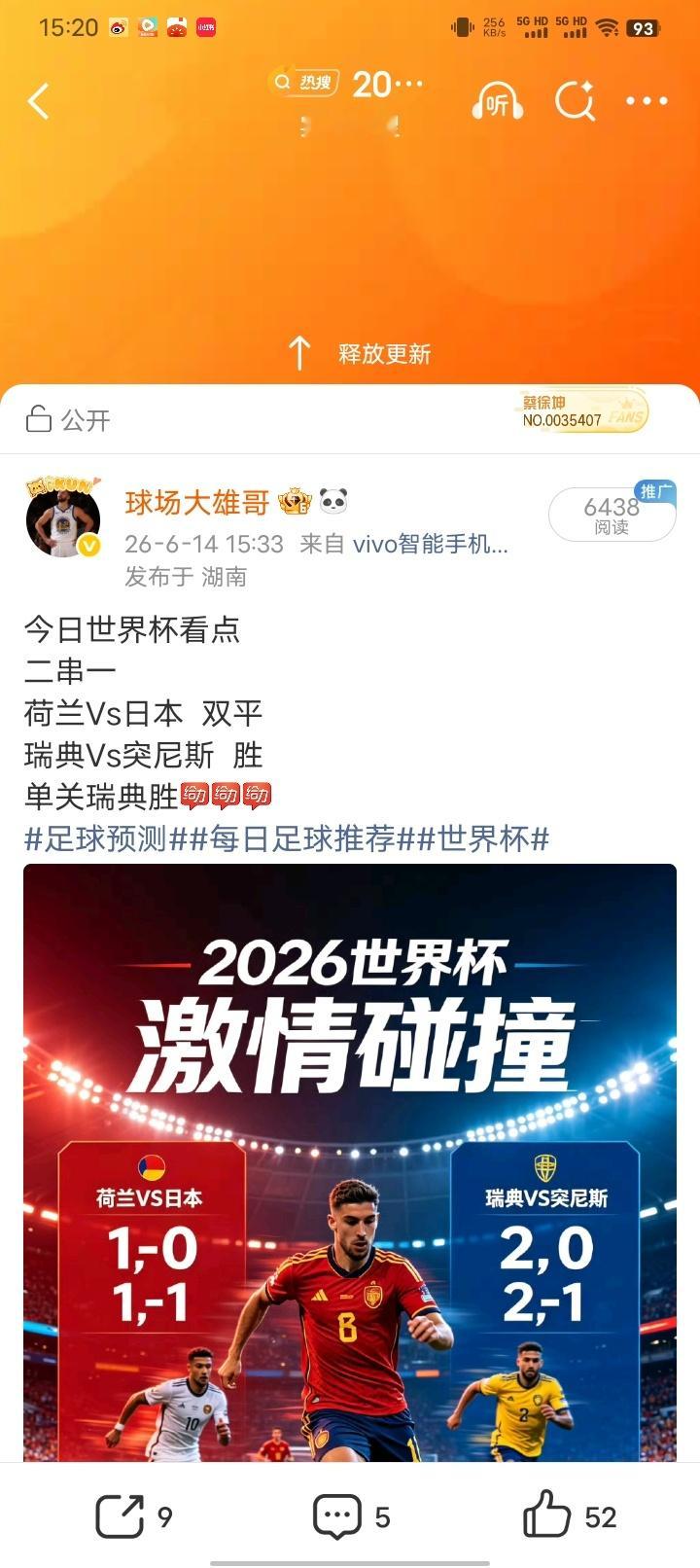 昨日串子和单关已收，今日世界杯重磅来袭足球预测每日足球推荐世界杯