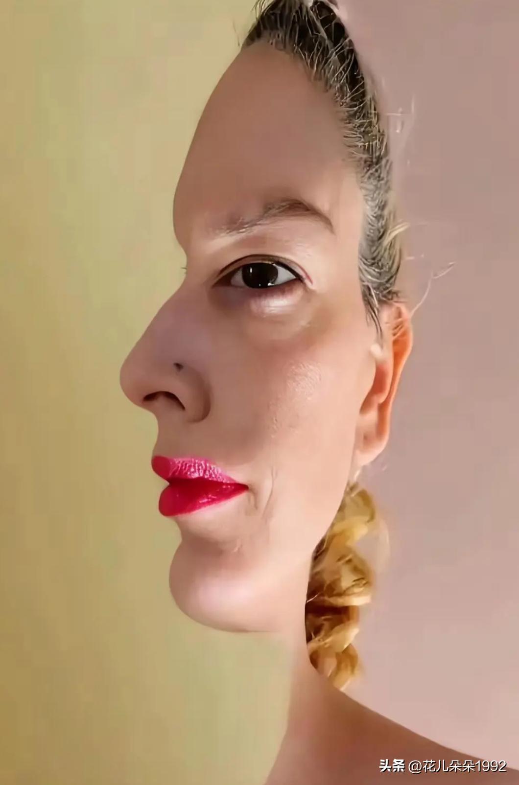 感觉看成左侧脸的也可以，右侧脸的也可以，侧面脸的也可以。
     但真正的答案