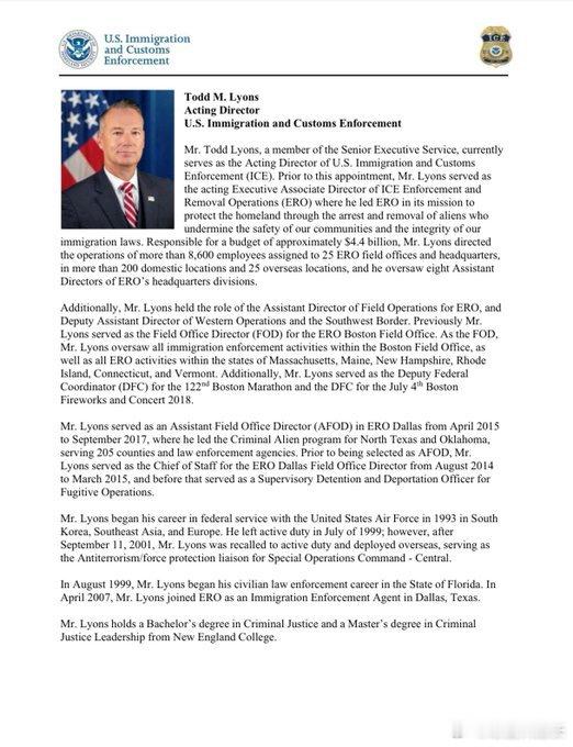 尼苏达州首席联邦法官刚刚命令ICE（移民与海关执法局）代理局长Todd Lyon