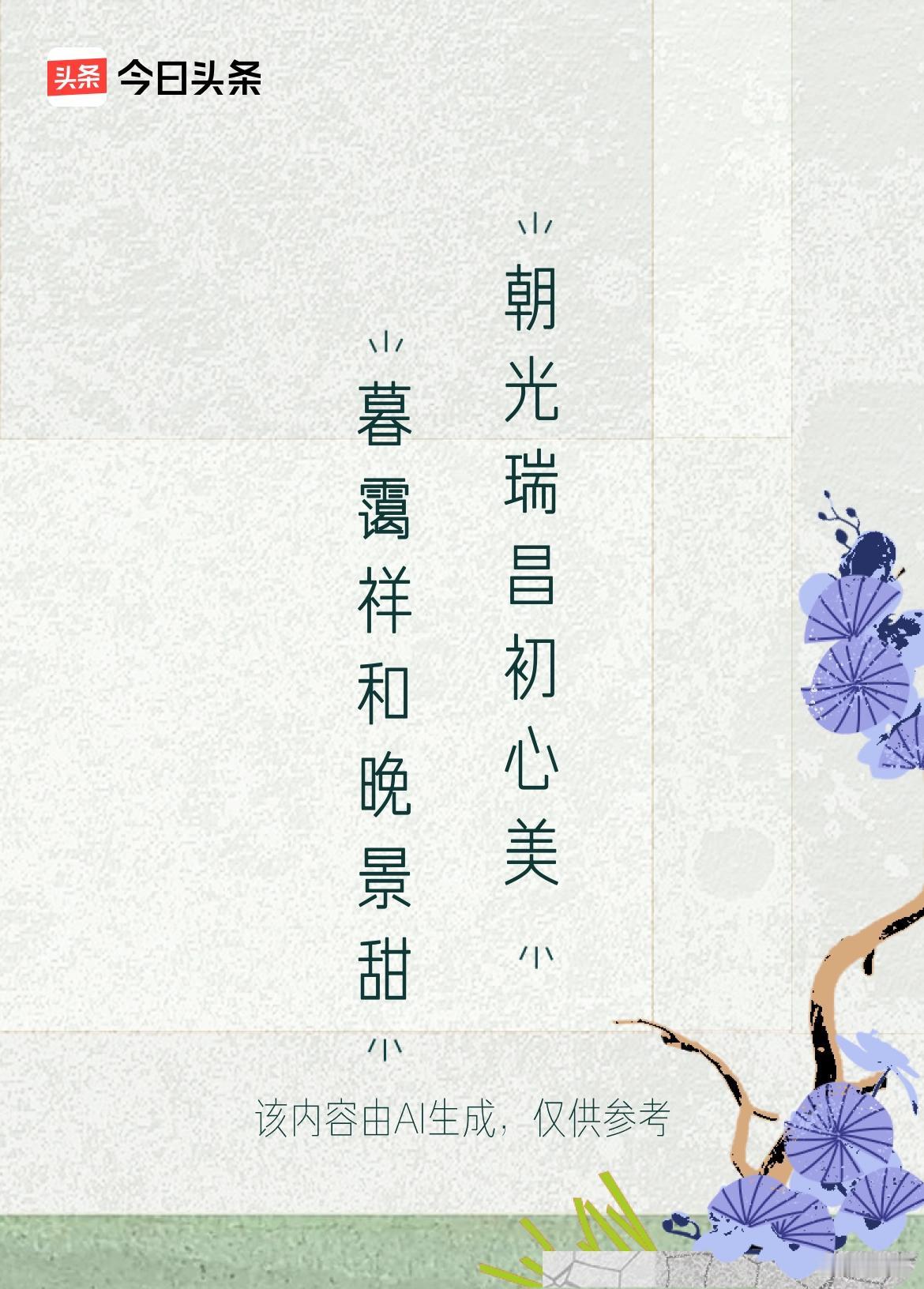 下联：暮霭祥和晚景甜，
上联：朝光瑞昌初心美。戳这里👉和我一起作诗词歌赋，赢万