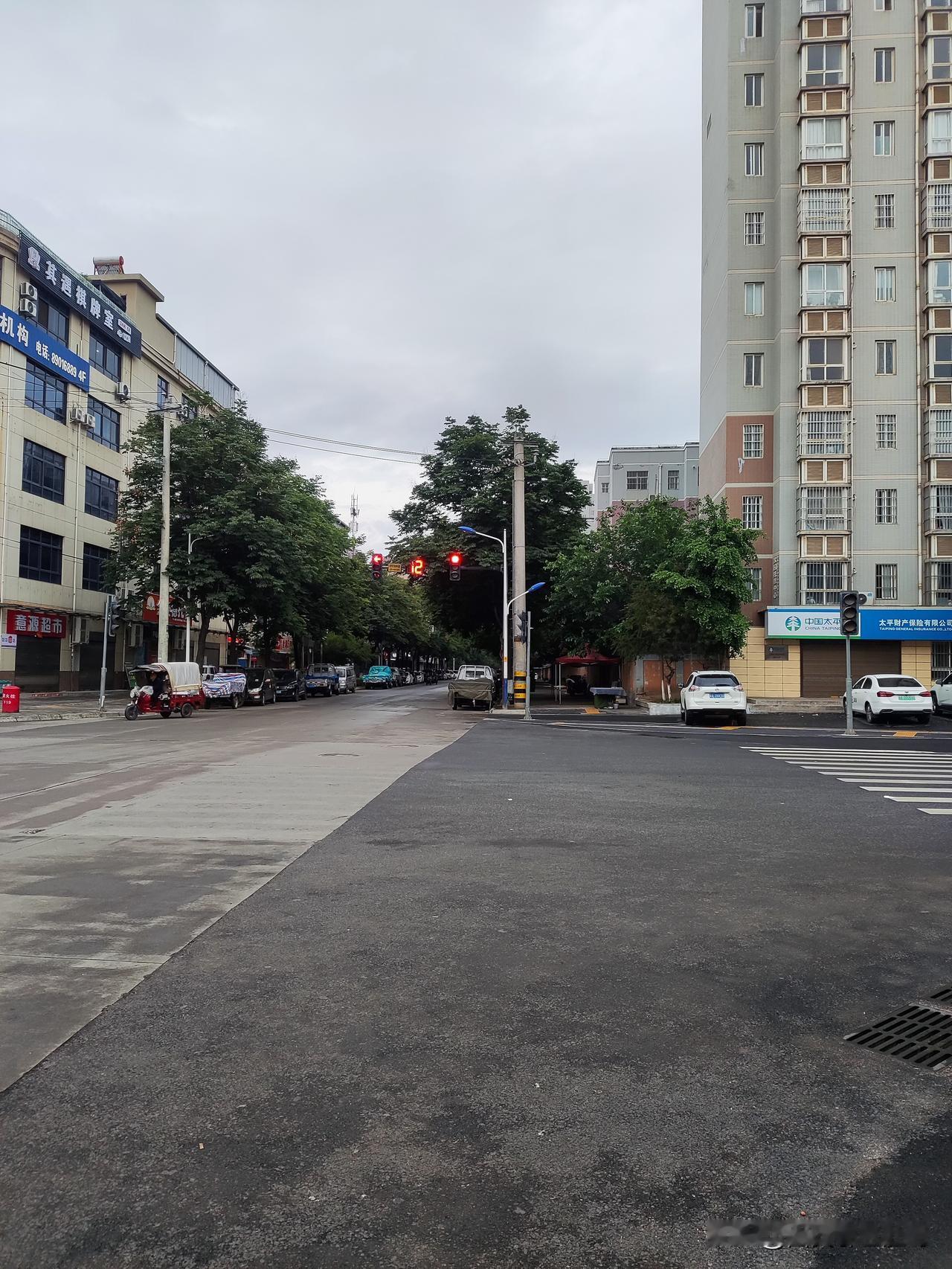 5月16号早6:30，鄠邑朝阳路东新路十字会是啥样呢？前阵子鄠邑东新路红叶李开得