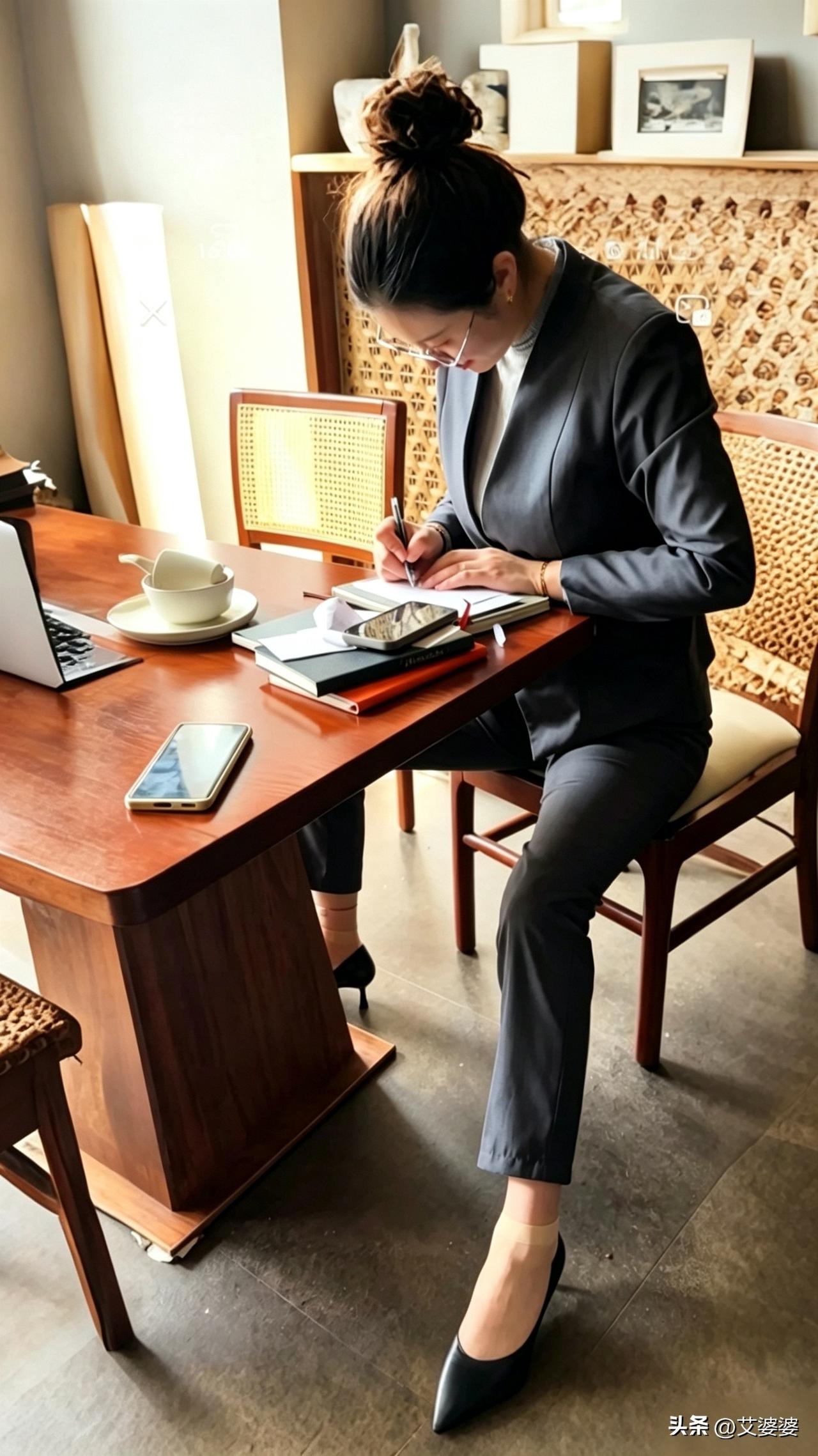 一投入工作气场直接拉满，安安静静伏案做事，不用刻意张扬，沉稳干练的劲儿藏都藏不住