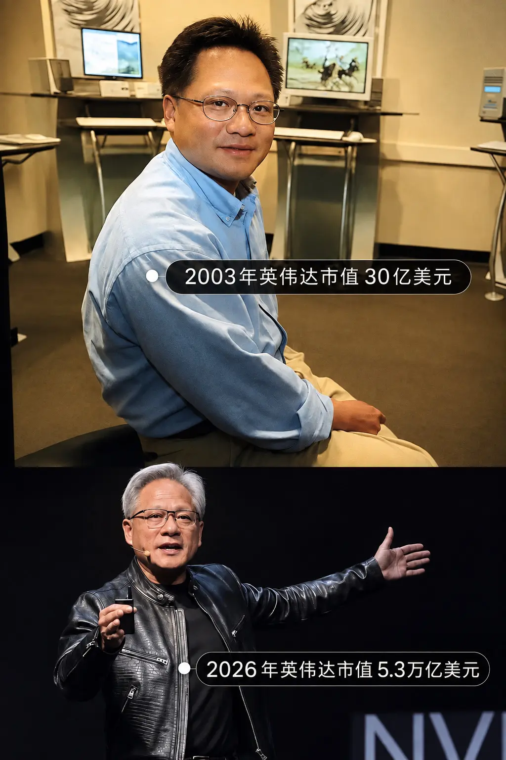 2003年的黄仁勋，可能也没想到今天。今天看似一夜成名， 背后往往藏着...