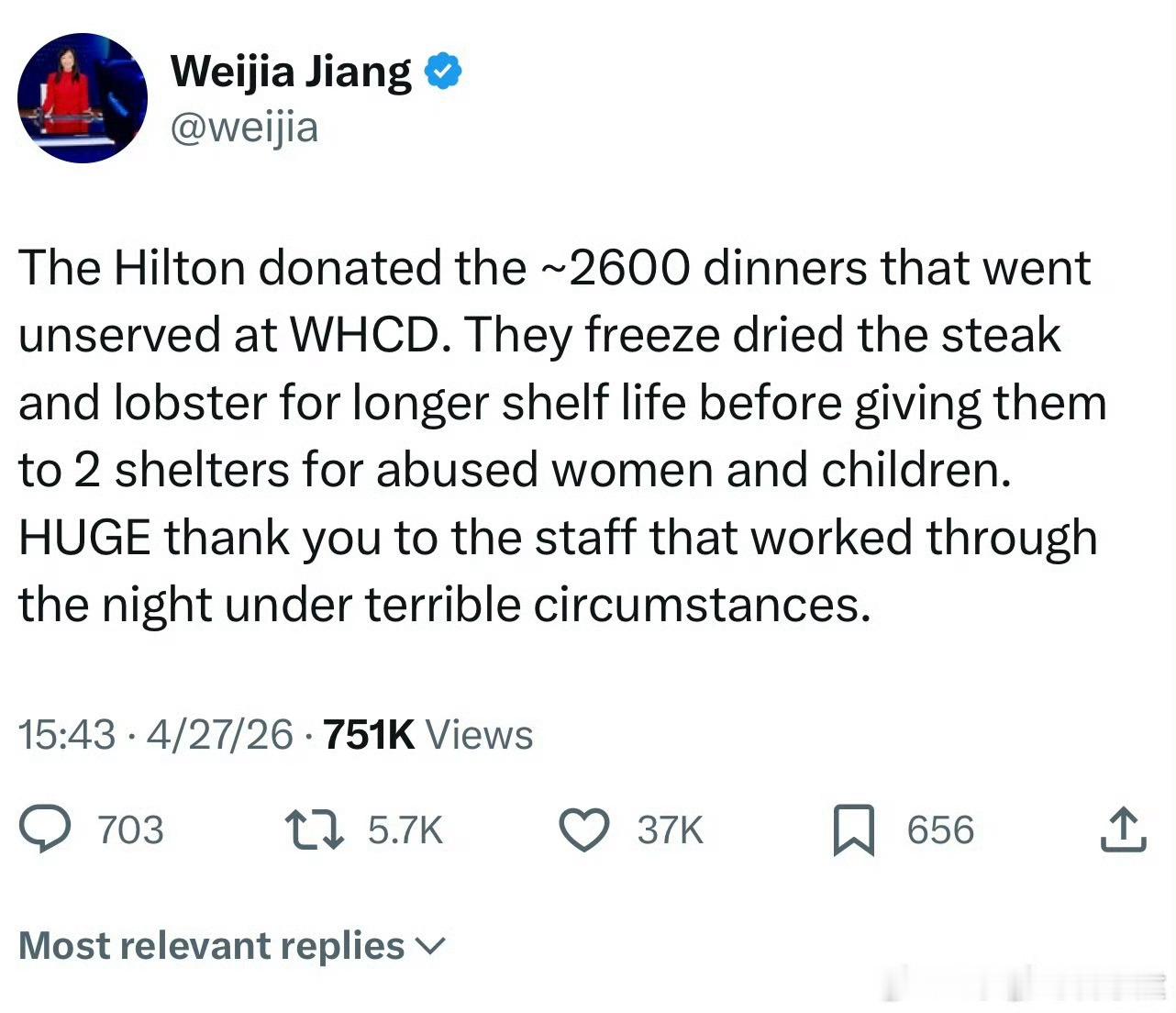 晚宴没吃完的美食白宫说捐给有需要的困难儿童。宾客500美金就当做慈善了