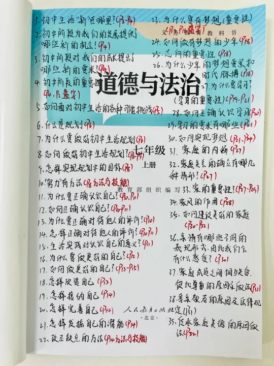 新七上道法真恶心，反反复复就考这52个问题