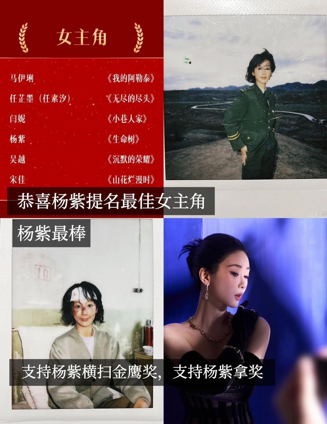 金鹰 压杨紫拿女主
恭喜杨紫提名最佳女主角，支持杨紫拿奖杨紫