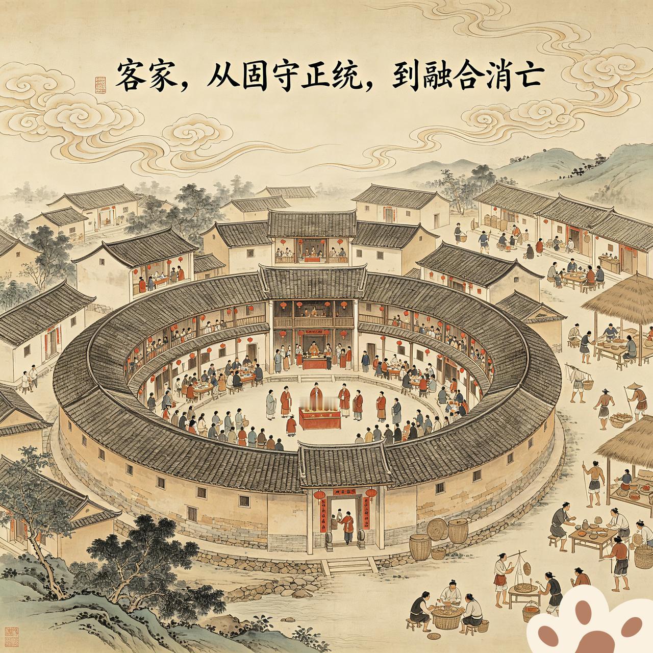 客家文化，如同风雨中的封闭土楼、围屋，它在动荡中固守了正统，又在融合中，逐渐走向