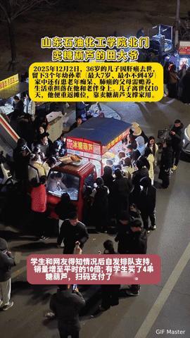 一串糖葫芦背后的故事：校园长队里，藏着最暖的善意
 
山东石油化工学院北门的糖葫