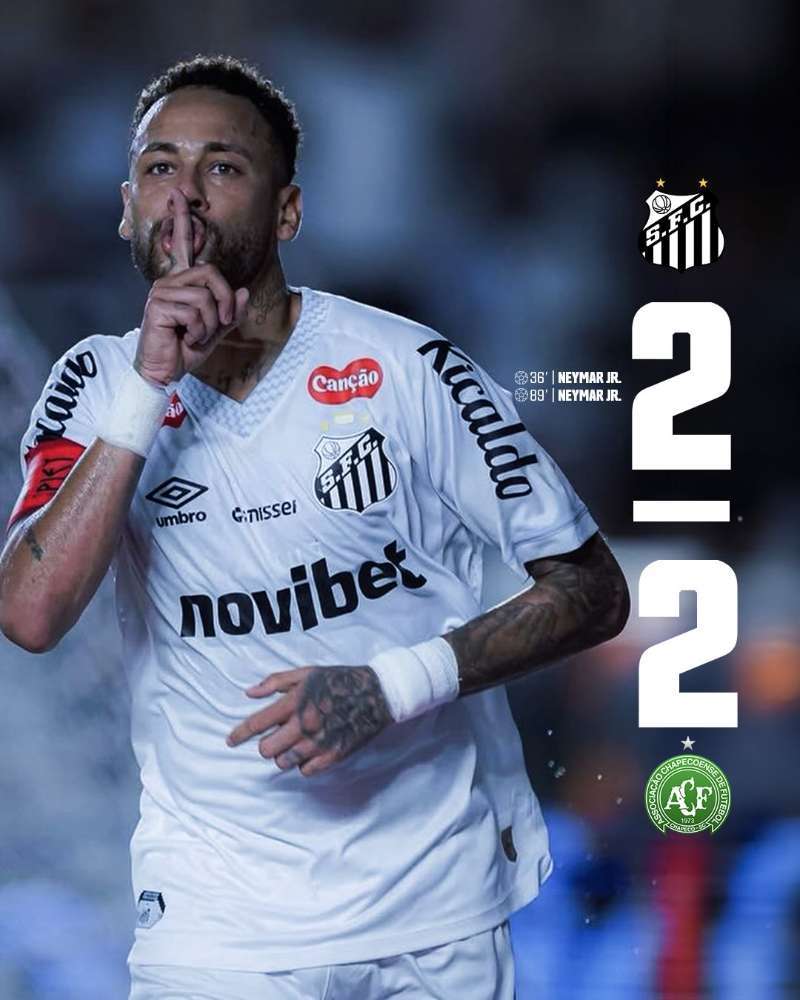 neymar 巴甲第20轮桑托斯2-2沙佩科恩斯内马尔梅开二度，当选全场最佳内马