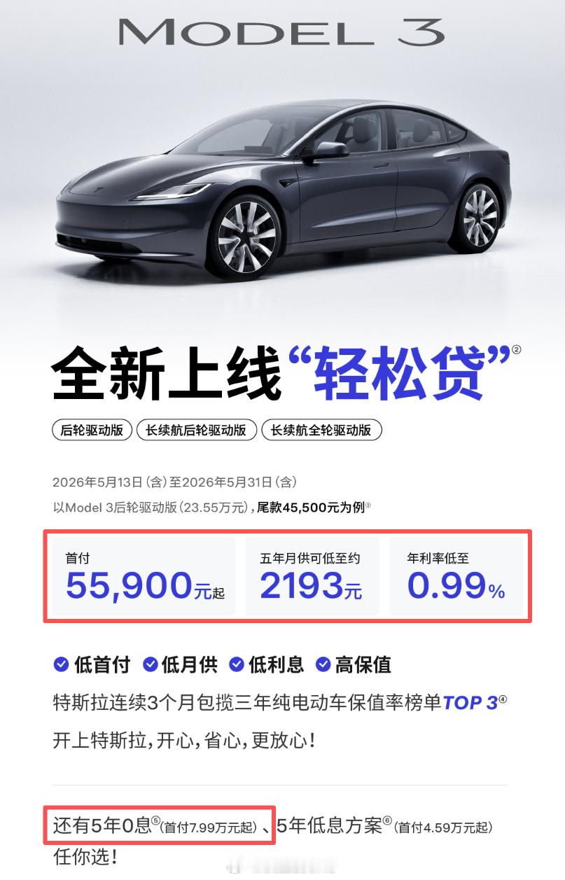 特斯拉今天出新招了，叫轻松贷，是有危机感，还是销量压力来了？年利率确实很低0.9