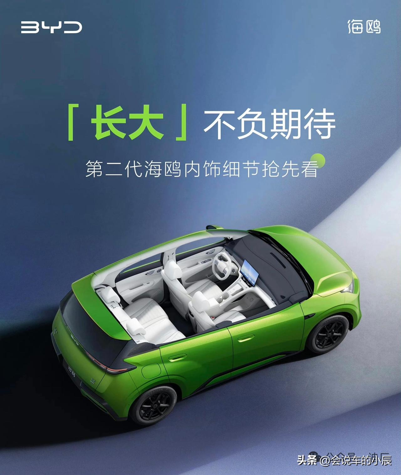比亚迪第二代海鸥内饰官图发布：“长大”不负期待，座舱全面进阶

刚刚，比亚迪发布