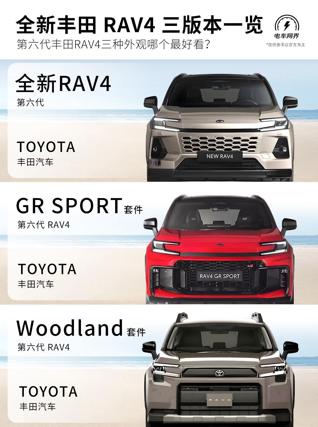 全新一代丰田RAV4 三个版本一览。丰田全新一代RAV4发布，共外观三...