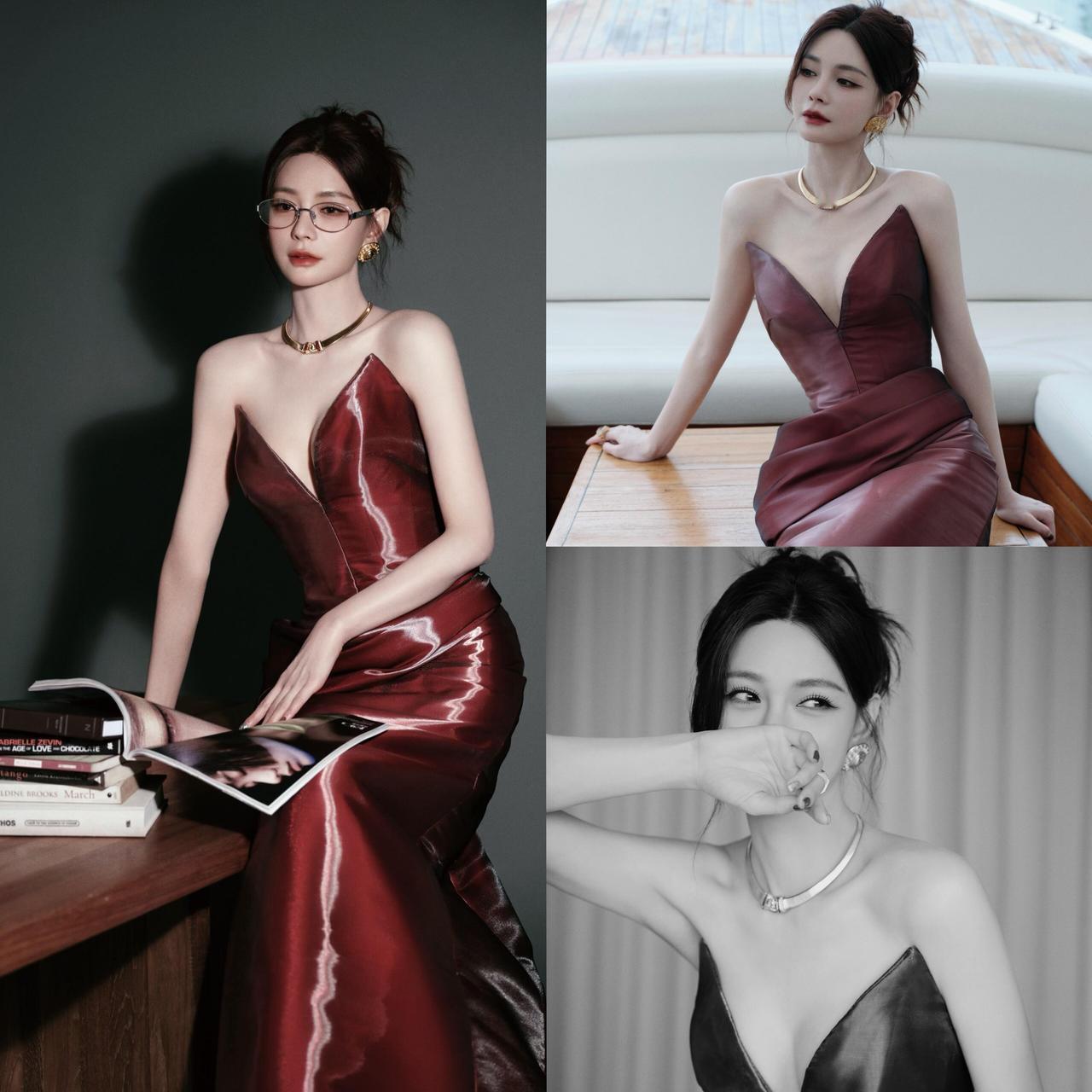 沈梦辰
这是偷偷开了时尚外挂吗？
那身酒红礼服简直美到犯规

白到发光的皮肤配上