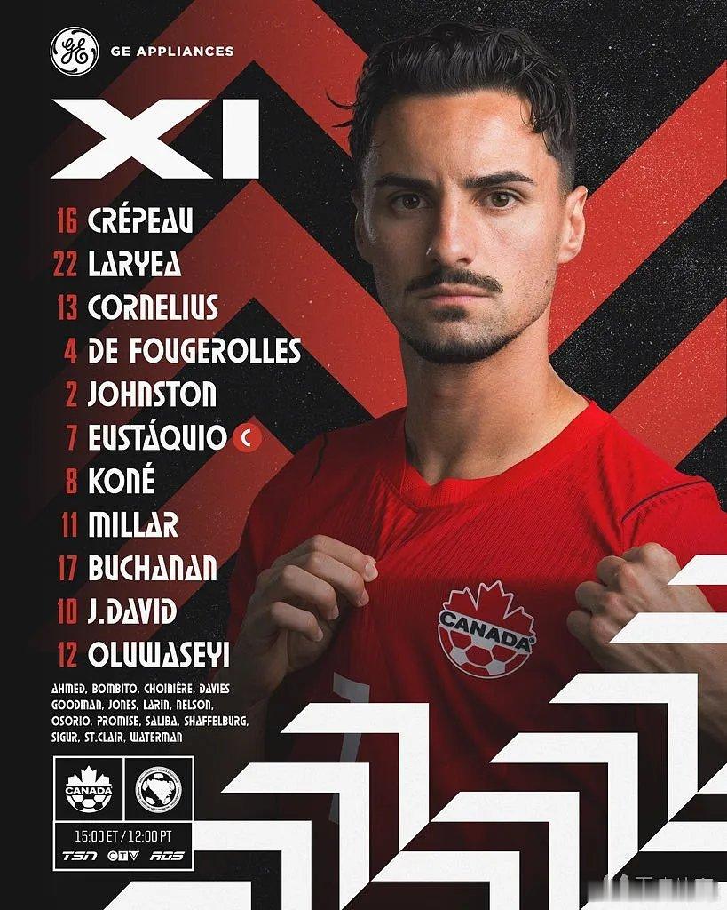 世界杯6月13日讯 北京时间凌晨3点，世界杯B组，加拿大vs波黑，赛前，双方首发
