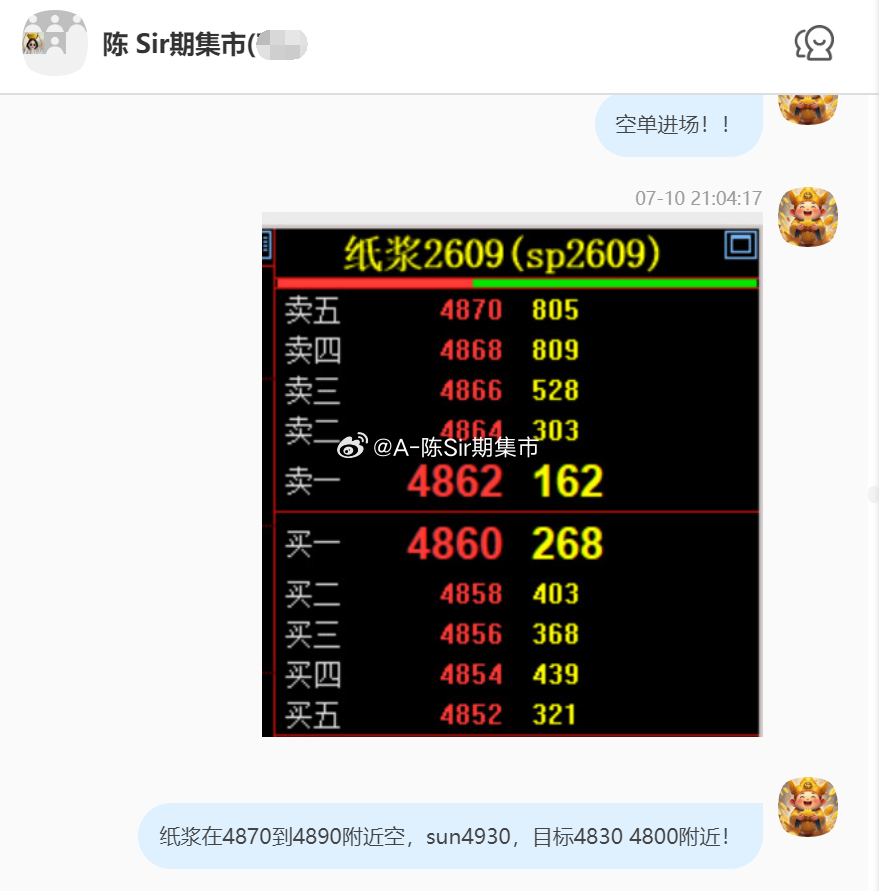 2026/7/14第一单【2609纸浆】纸浆完成80点！我们在4870附近空，空