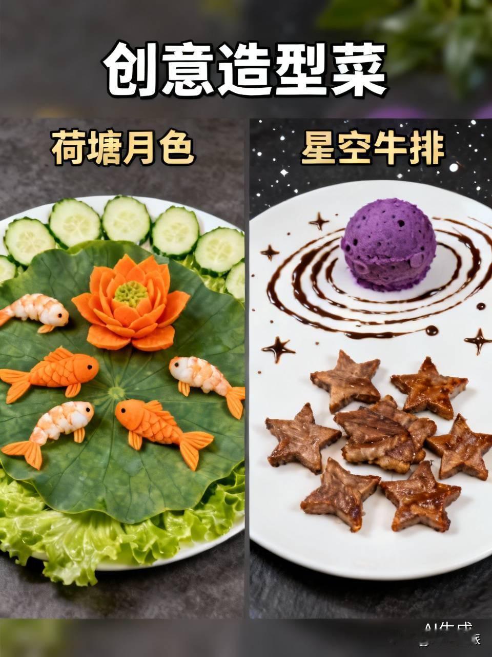 创意造型菜真的太让人眼前一亮了！之前去一家私房菜馆，有道菜叫“荷塘月色”。端上来
