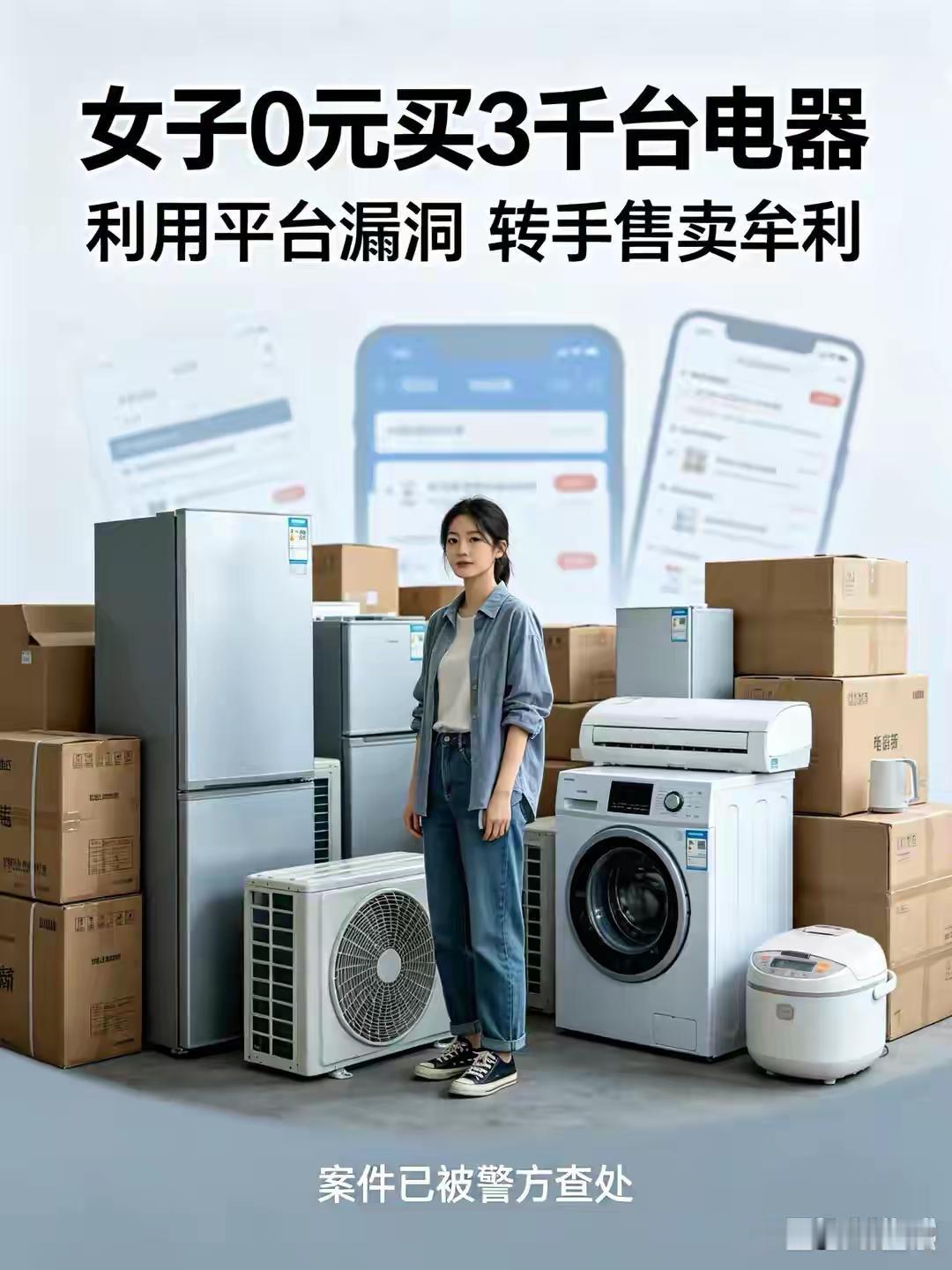 一名女子钻研电商平台系统漏洞，靠着违规操作零元下单，先后薅走三千多件各类家电商品
