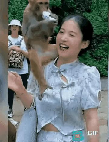 猴子悠闲瘫在肩头喝奶茶，画面自带喜感[捂脸][捂脸][捂脸]